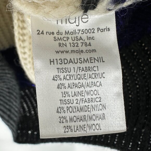 Maje Color Block Striped Sweater S Alpaca Wool Chunky Ribbed Cream Blue - Picture 7 of 7